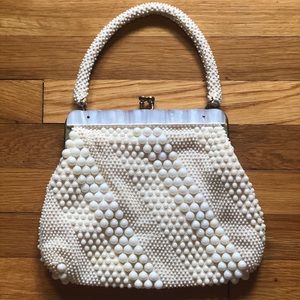 Vintage Cream Beaded Top-Handle Bag